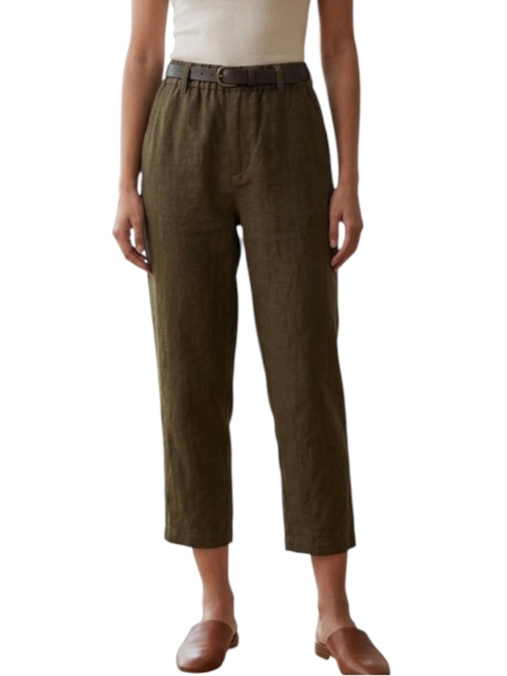 NWT Quince 100% European Linen Ankle Pants Olive Green L Pockets Vacation
AA